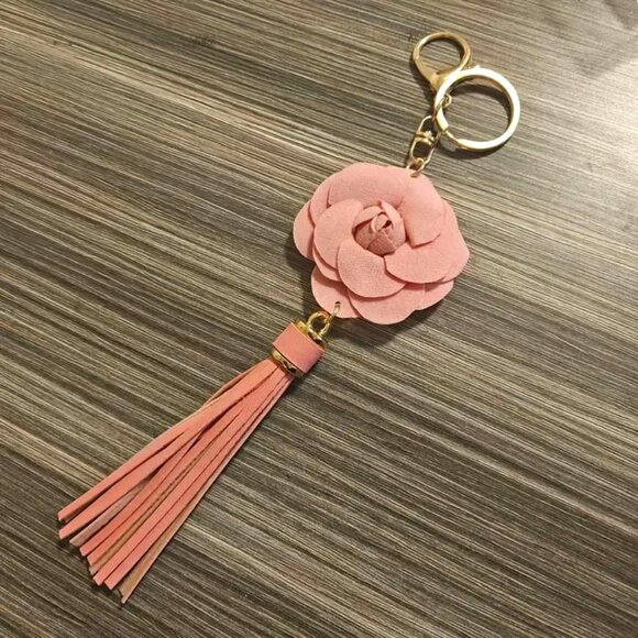 Handbags - Mauve Rose with Tassle Bag Charm Keychain